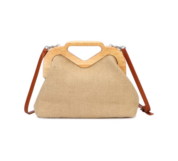 Reggina Schrecker Τσάντα Χειρός Natural Canvas με Ξύλινο Χερούλι & Λουράκι Ώμου