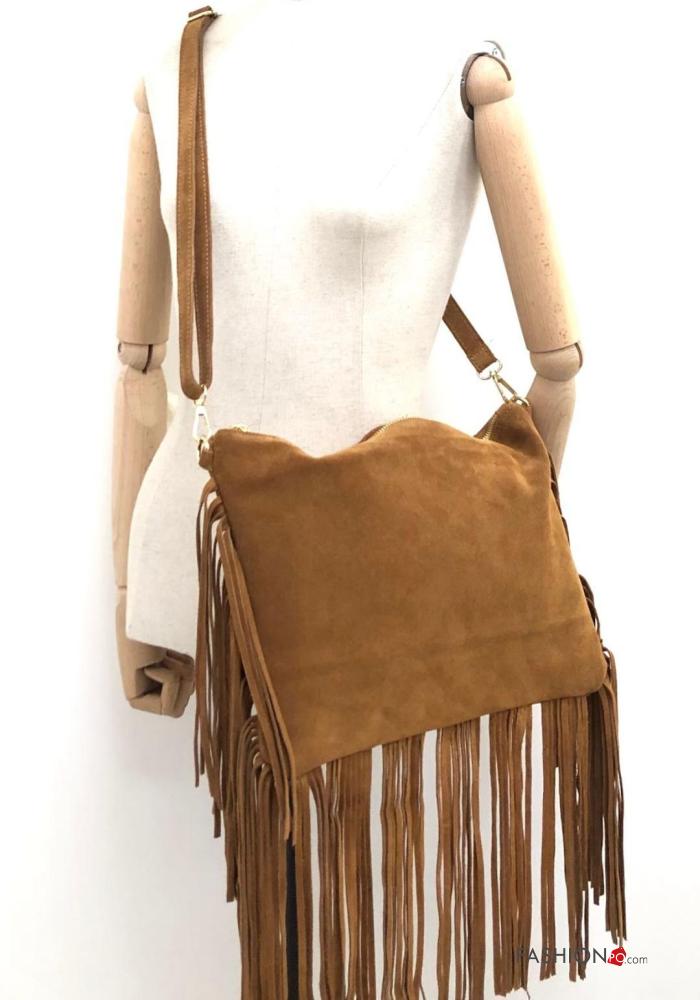 Suede Genuine Leather Bag with fringe with shoulder strap