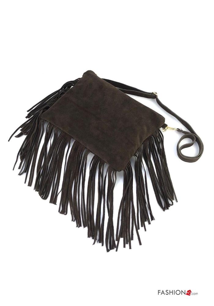 Suede Genuine Leather Bag with fringe with shoulder strap