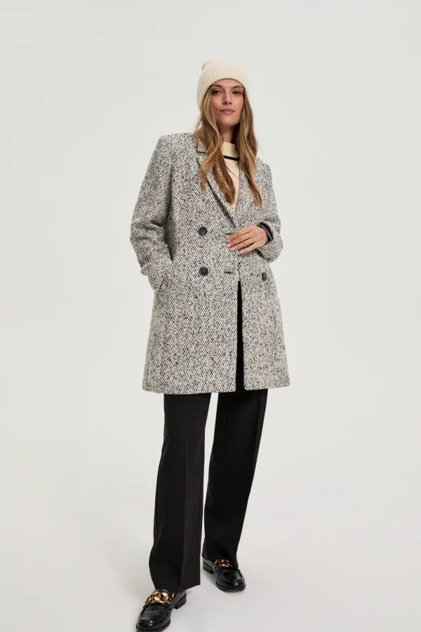 Γυναικείο Διπλόκουμπο Παλτό Herringbone | Women's Double-Button Herringbone Coat
