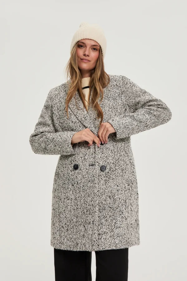 Γυναικείο Διπλόκουμπο Παλτό Herringbone | Women's Double-Button Herringbone Coat