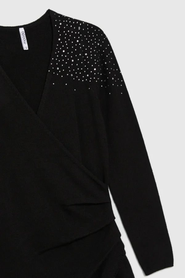 Μαύρο Φόρεμα με Στρας στους Ώμους & Draped Λεπτομέρειες