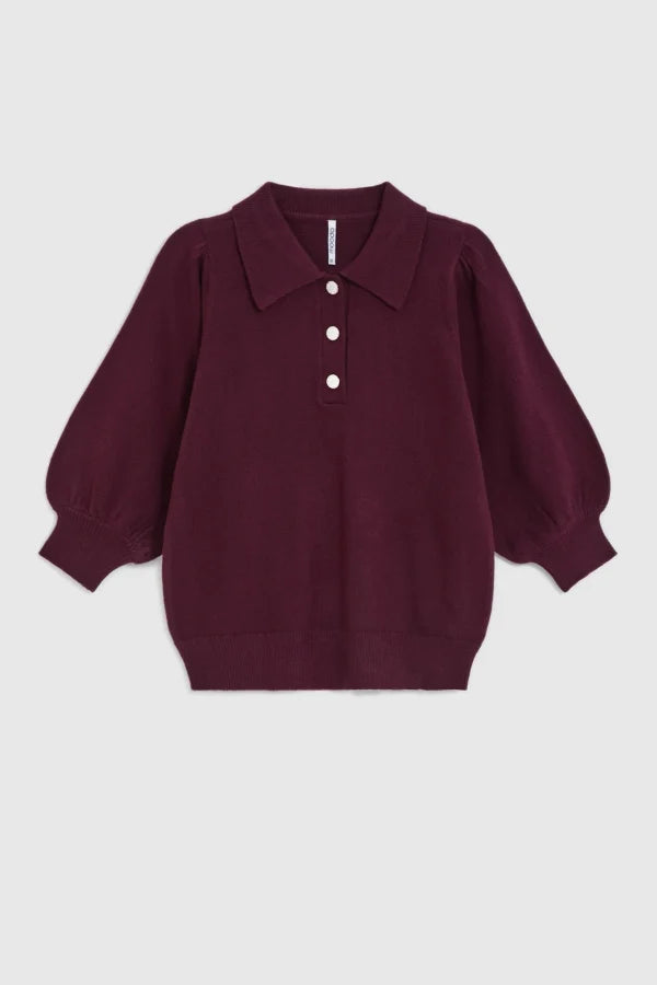 Πουλόβερ Γυναικείο με Γιακά και Κουμπιά Burgundy MOODO | Burgundy Women's Sweater with Collar and Buttons
