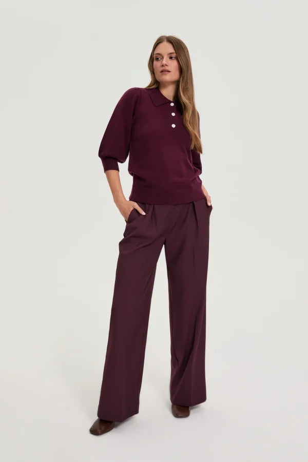 Πουλόβερ Γυναικείο με Γιακά και Κουμπιά Burgundy MOODO | Burgundy Women's Sweater with Collar and Buttons