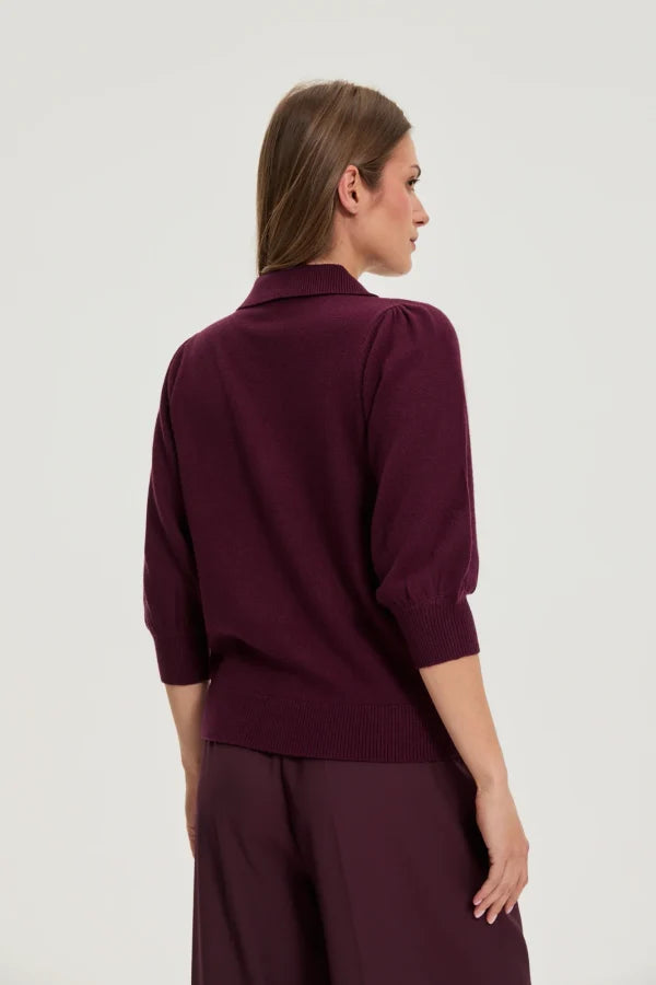 Πουλόβερ Γυναικείο με Γιακά και Κουμπιά Burgundy MOODO | Burgundy Women's Sweater with Collar and Buttons