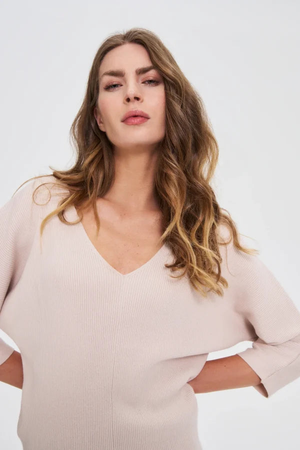 Πουλόβερ Γυναικείο Μανίκια 3/4 Beige - MOODO