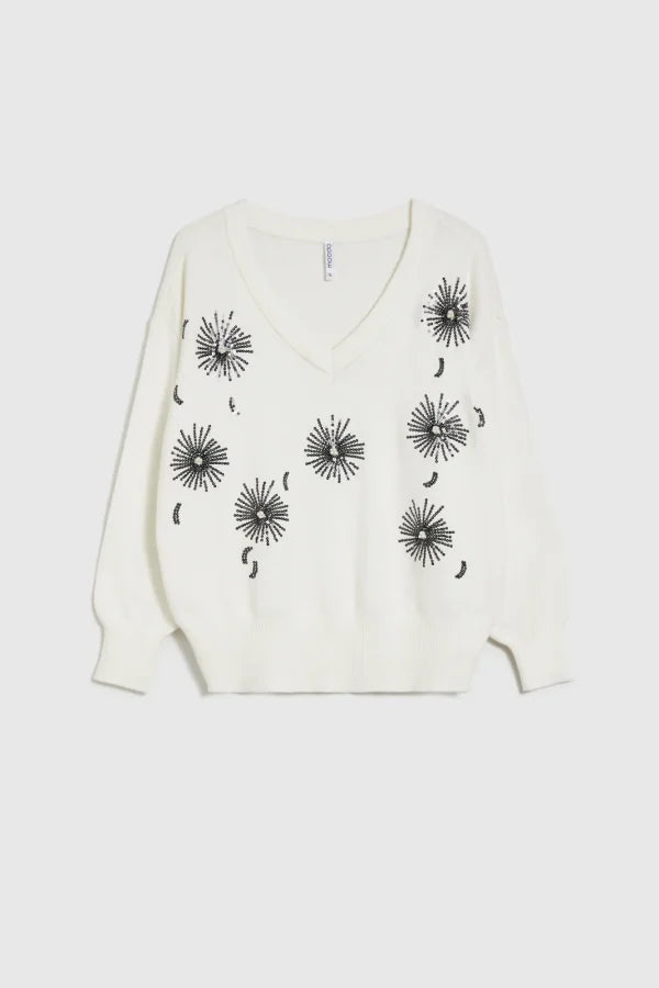 Πουλόβερ Γυναικείο με πέρλες White | Women's Sweater with Pearls White