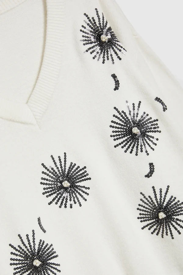 Πουλόβερ Γυναικείο με πέρλες White | Women's Sweater with Pearls White