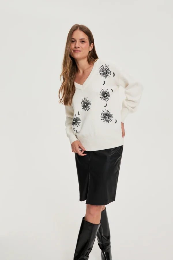 Πουλόβερ Γυναικείο με πέρλες White | Women's Sweater with Pearls White