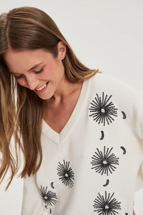 Πουλόβερ Γυναικείο με πέρλες White | Women's Sweater with Pearls White