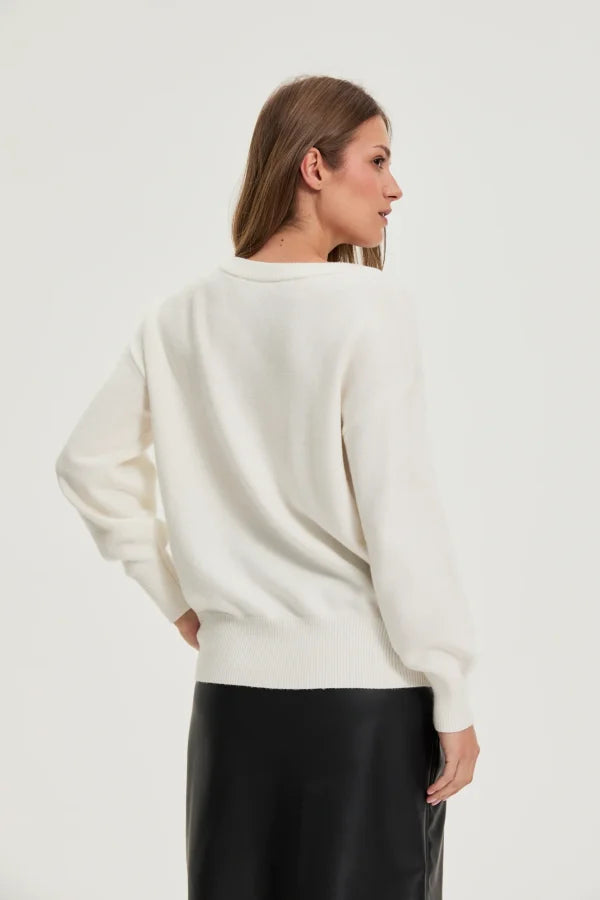 Πουλόβερ Γυναικείο με πέρλες White | Women's Sweater with Pearls White