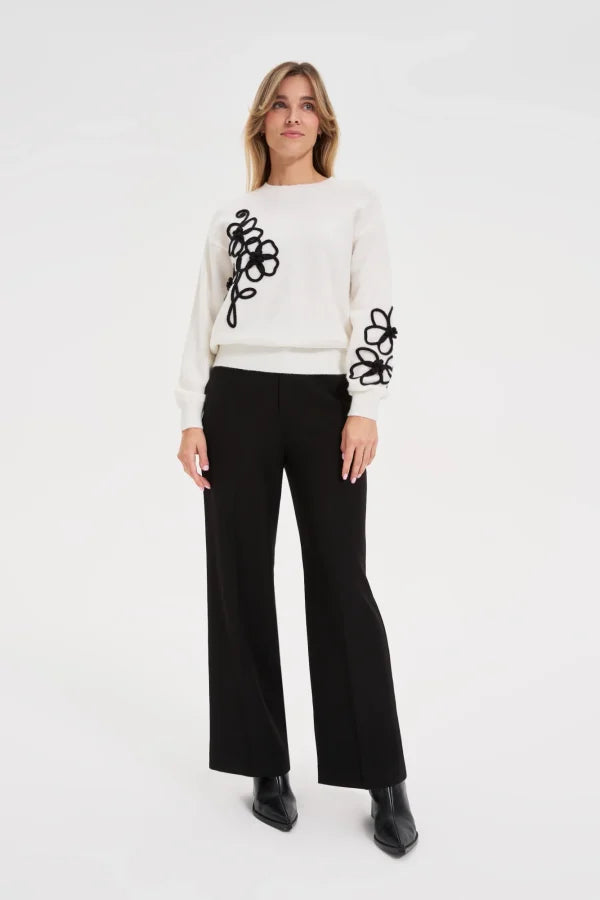 Πουλόβερ Γυναικείο με Σχέδιο Λουλούδι Off White | Women's Sweater with Flower Pattern Off White