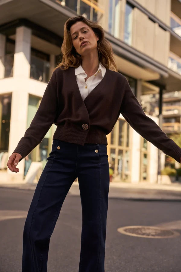 Ζακέτα Γυναικεία με Διακοσμητικό Κουμπί Brown | Women's Cardigan with Decorative Button Brown
