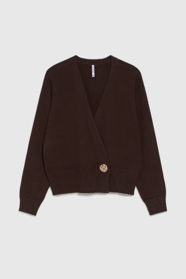 Ζακέτα Γυναικεία με Διακοσμητικό Κουμπί Brown | Women's Cardigan with Decorative Button Brown