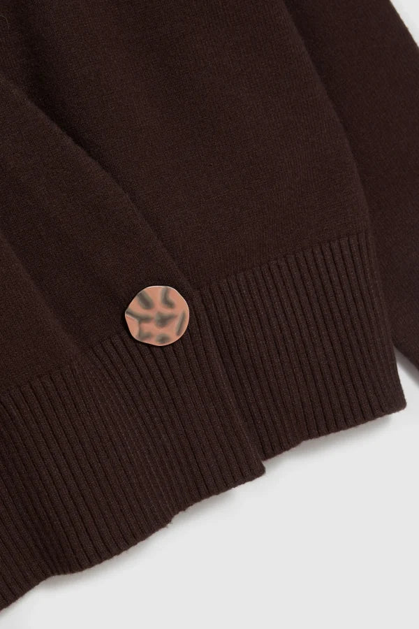 Ζακέτα Γυναικεία με Διακοσμητικό Κουμπί Brown | Women's Cardigan with Decorative Button Brown