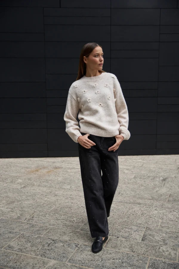 Πουλόβερ Γυναικείο με Διακοσμητικά Λουλούδια Beige | Women's Sweater with Decorative Flowers Beige