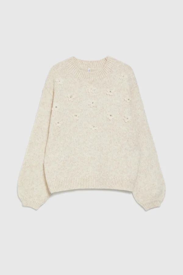 Πουλόβερ Γυναικείο με Διακοσμητικά Λουλούδια Beige | Women's Sweater with Decorative Flowers Beige