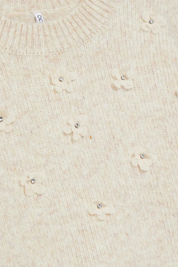 Πουλόβερ Γυναικείο με Διακοσμητικά Λουλούδια Beige | Women's Sweater with Decorative Flowers Beige