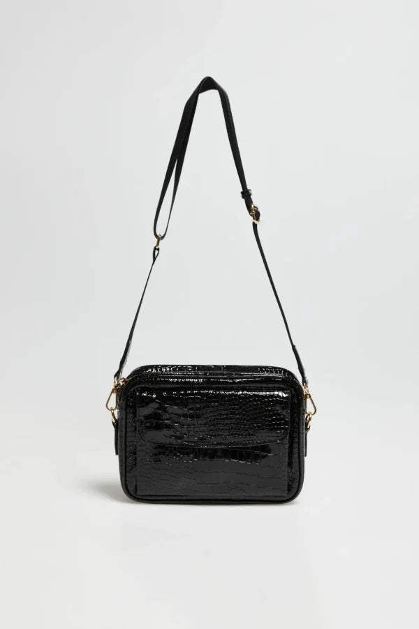 Γυναικεία Τσάντα Ώμου με Ανάγλυφο Croco Σχέδιο Μαύρη|Women's Shoulder Bag with Embossed Croco Pattern Black