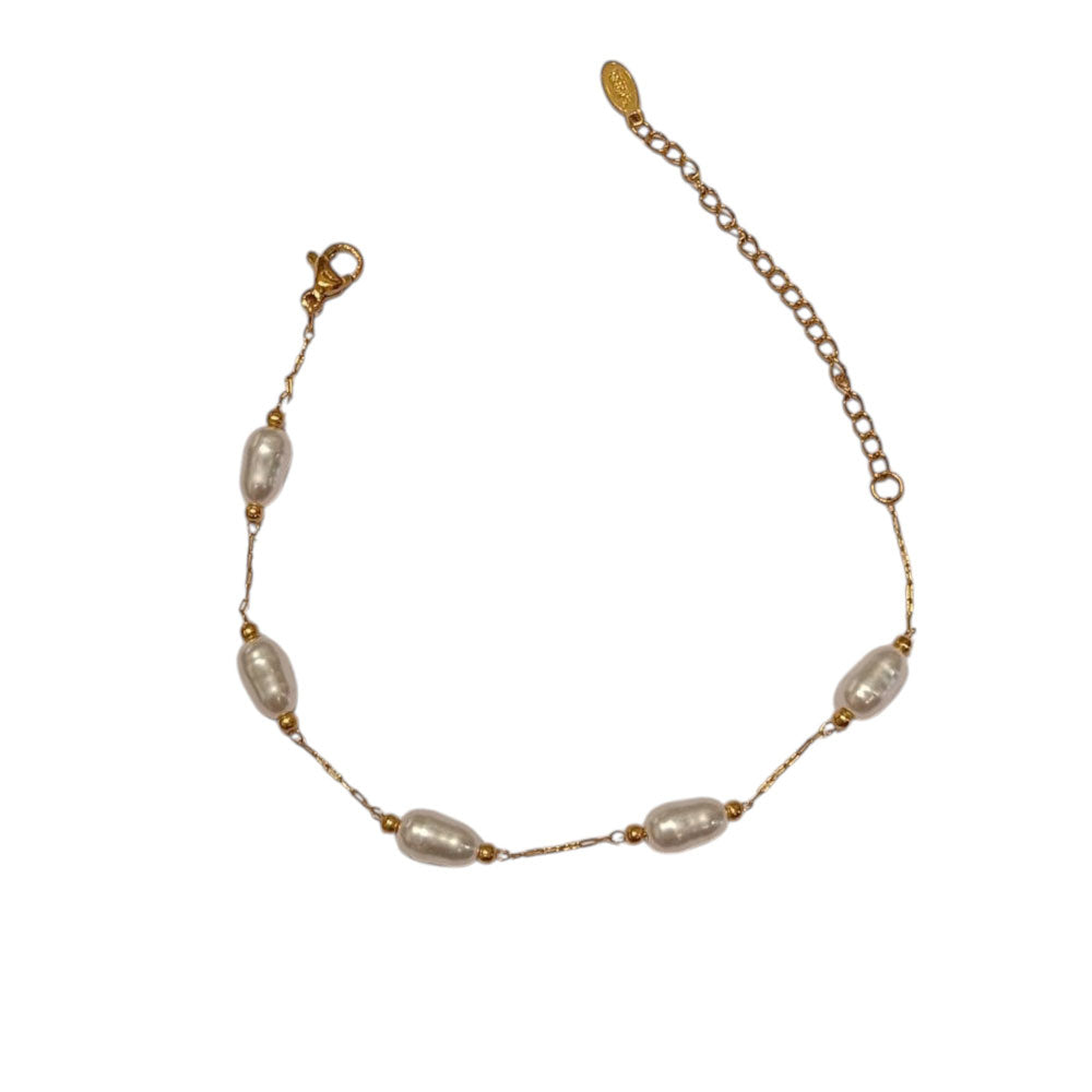 Ατσάλινο Βραχιόλι με Οβάλ Πέρλες –Stainless Steel Bracelet with Oval Pearls