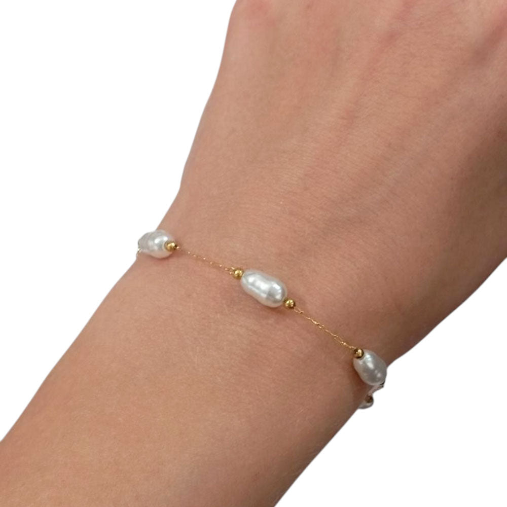 Ατσάλινο Βραχιόλι με Οβάλ Πέρλες –Stainless Steel Bracelet with Oval Pearls