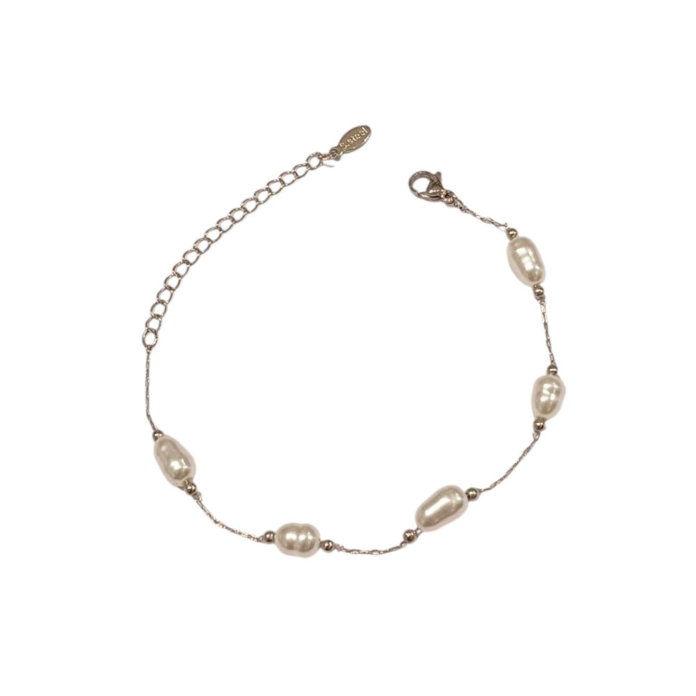 Ατσάλινο Βραχιόλι με Οβάλ Πέρλες –Stainless Steel Bracelet with Oval Pearls