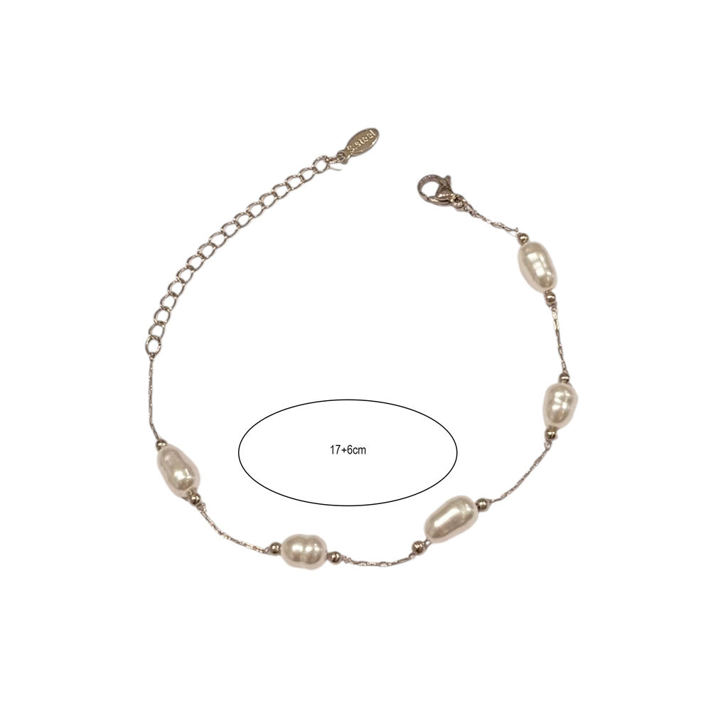 Ατσάλινο Βραχιόλι με Οβάλ Πέρλες –Stainless Steel Bracelet with Oval Pearls