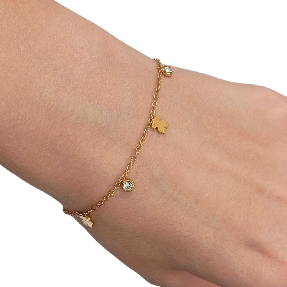 Ατσάλινο Βραχιόλι με Αρκουδάκια και Στρασάκια – Stainless Steel Bracelet Bear with Charms and Rhinestones