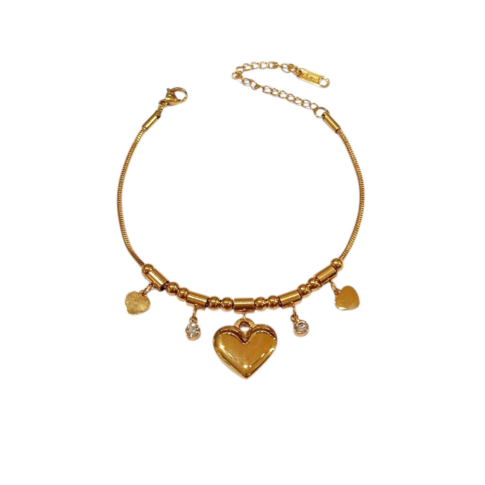 Βραχιόλι Ανοξείδωτο Ατσάλι με Καρδιές και Κρυστάλλους – Stainless Steel Bracelet with Hearts and Crystals