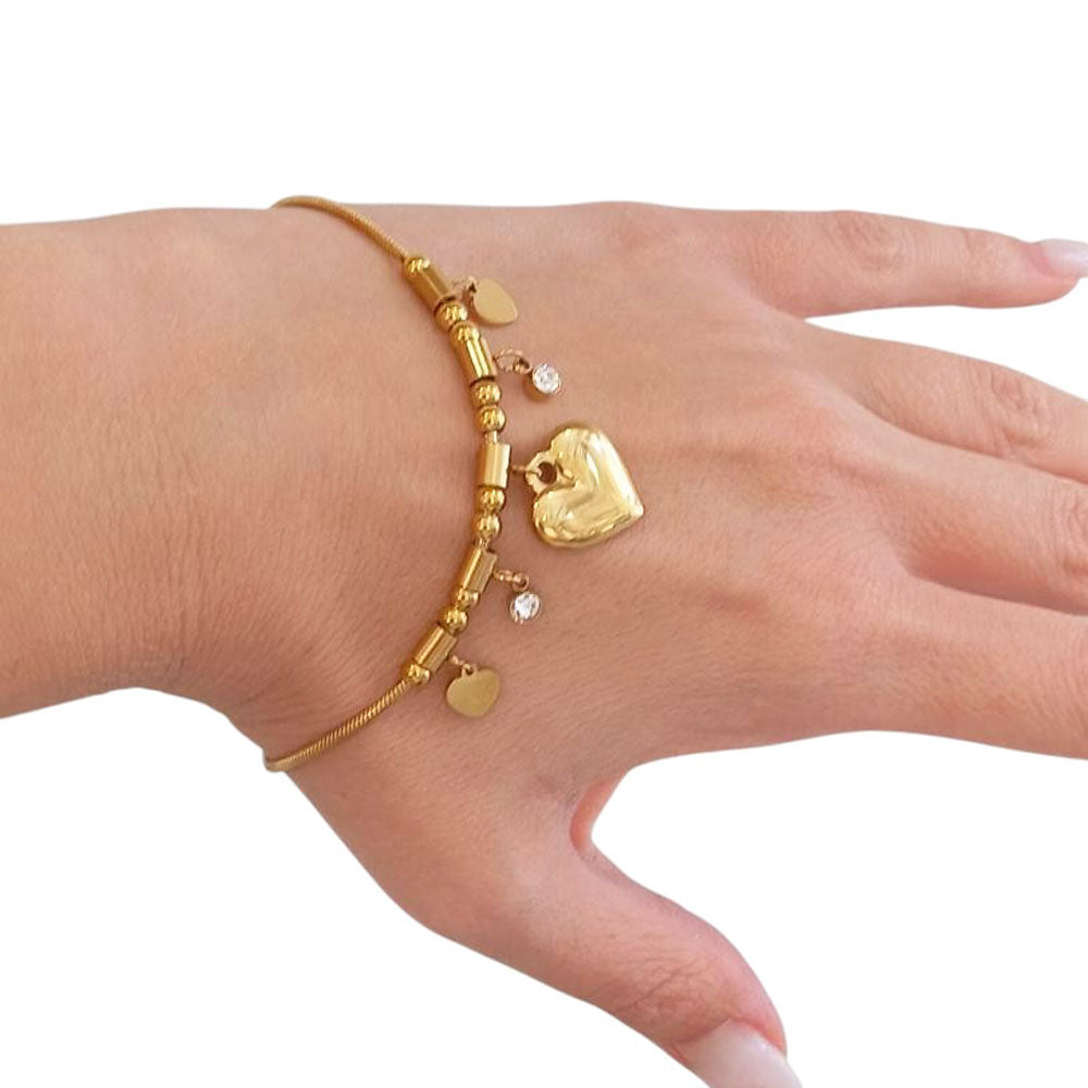 Βραχιόλι Ανοξείδωτο Ατσάλι με Καρδιές και Κρυστάλλους – Stainless Steel Bracelet with Hearts and Crystals