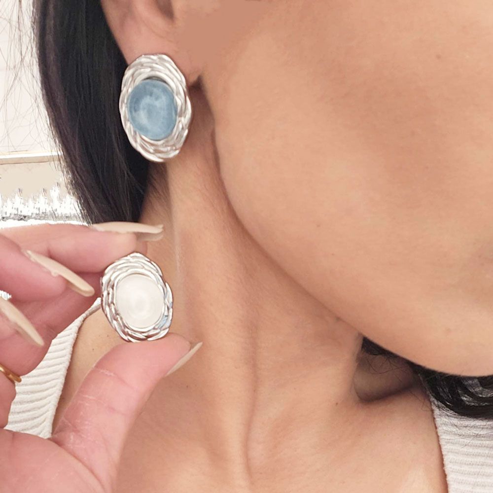 Γυναικεία Ατσάλινα Σκουλαρίκια Καρφωτά Με Διάφανη Πέτρα | Women’s Steel Stud Earrings With Transparent Stone