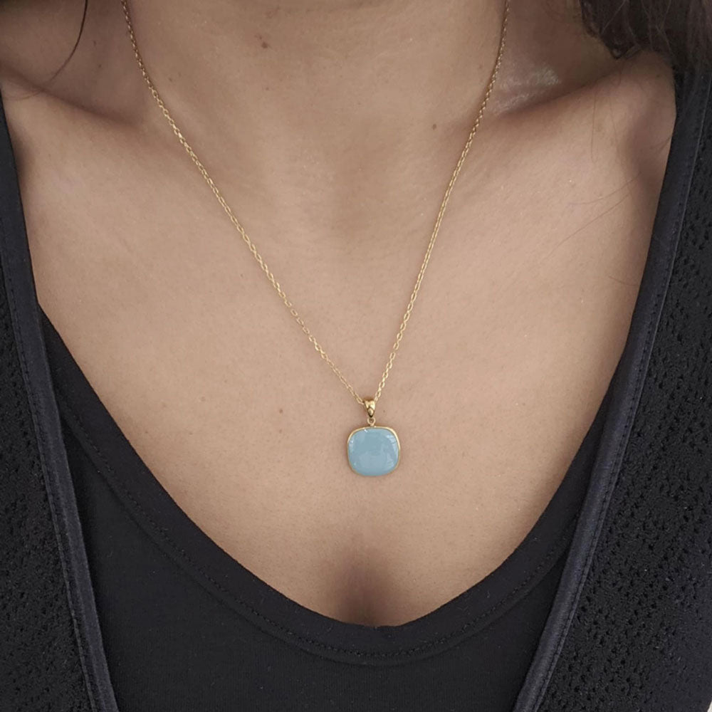 Γυναικείο Κολιέ Απο Ανοξείδωτο Ατσάλι Με Τετράγωνη Πέτρα – Women’s Stainless Steel Necklace With Square Stone