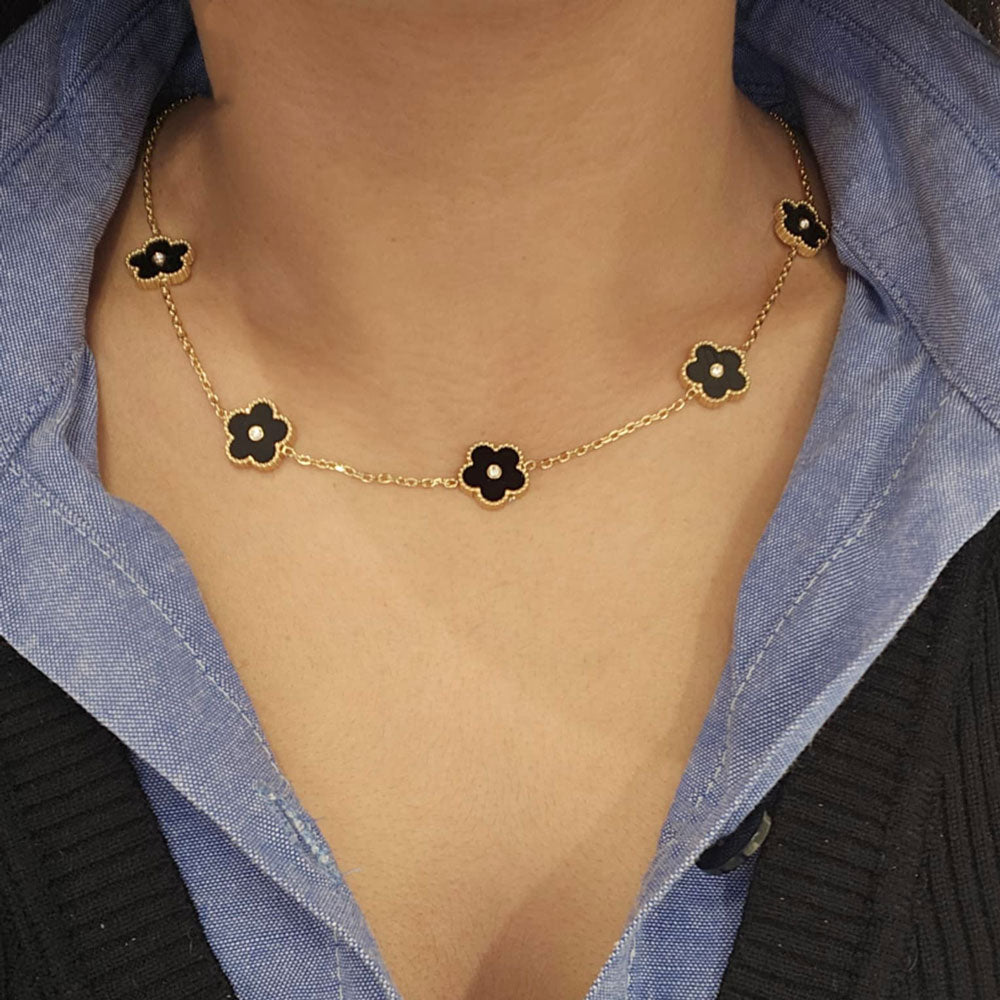 Γυναικείο Κολιέ Από Ανοξείδωτο Ατσάλι Με Λουλούδια -Women’s Stainless Steel Necklace With Flowers –