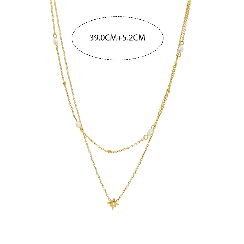 Γυναικείο Ατσάλινο Κολιέ Με Διπλή Αλυσίδα Και Πολυάκτινο Αστέρι – Women’s Steel Necklace With Double Chain And Multi-Pointed Star