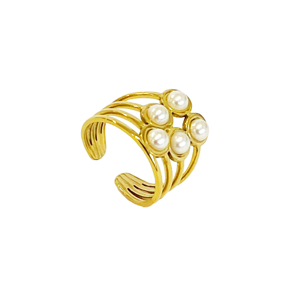 Γυναικείο Ατσάλινο Ρυθμιζόμενο Δαχτυλίδι με Πέρλες – Woman’s Steel Ring with Pearls