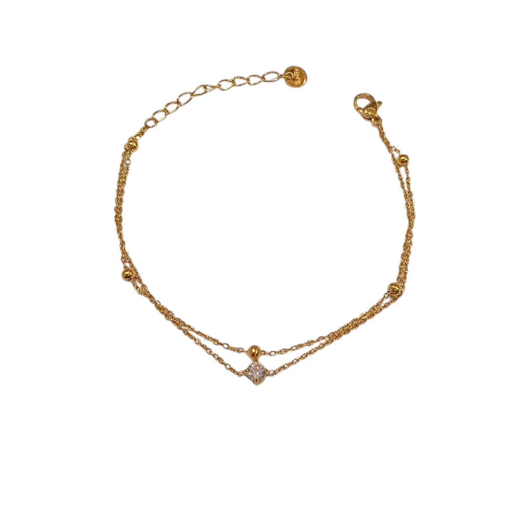 Βραχιόλι Διπλή Αλυσίδα με Διαμαντένιο Σχέδιο – Double Chain Bracelet with Diamond-Shaped Charm