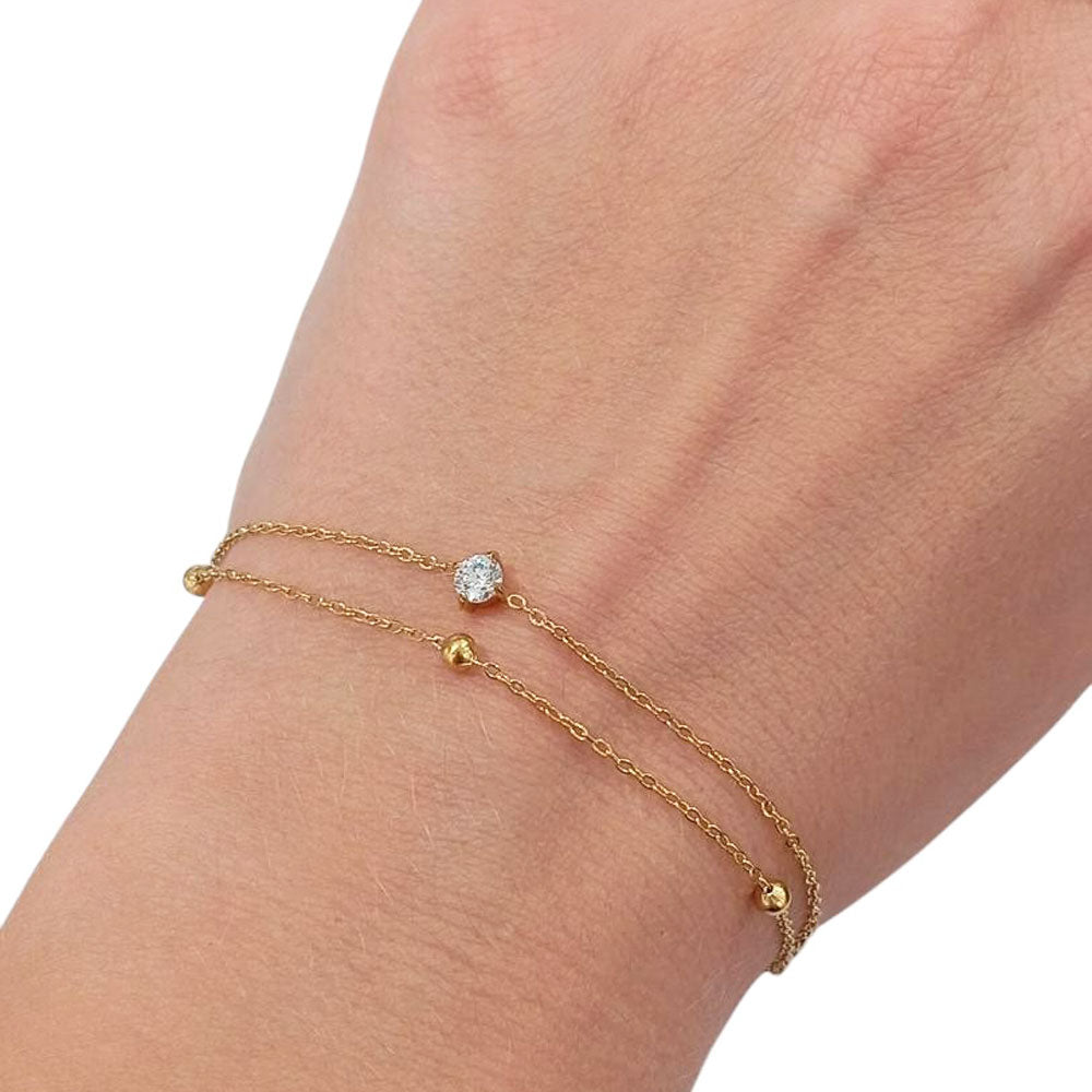 Βραχιόλι Διπλή Αλυσίδα με Διαμαντένιο Σχέδιο – Double Chain Bracelet with Diamond-Shaped Charm