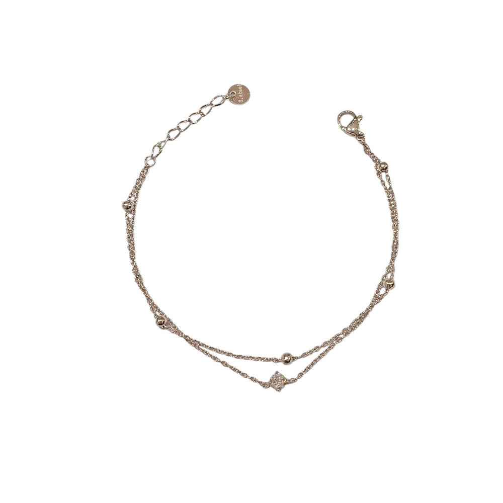 Βραχιόλι Διπλή Αλυσίδα με Διαμαντένιο Σχέδιο – Double Chain Bracelet with Diamond-Shaped Charm