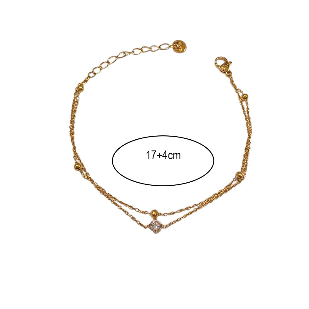 Βραχιόλι Διπλή Αλυσίδα με Διαμαντένιο Σχέδιο – Double Chain Bracelet with Diamond-Shaped Charm