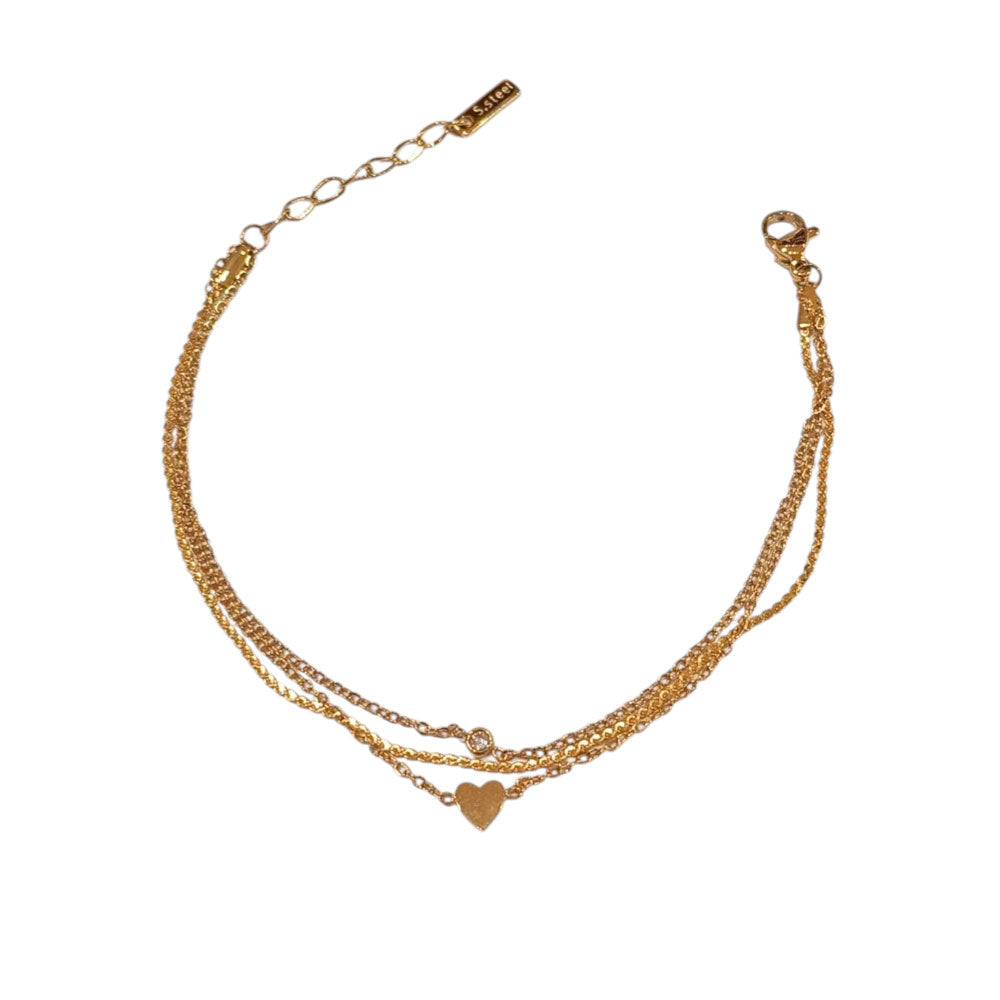 Ατσάλινο Βραχιόλι με καρδιά και στρας – Stainless Steel Bracelet with Heart & Crystal