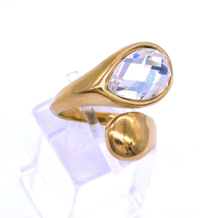 Ατσάλινο δαχτυλίδι με κρύσταλλο σταγόνα | Steel ring with crystal drop