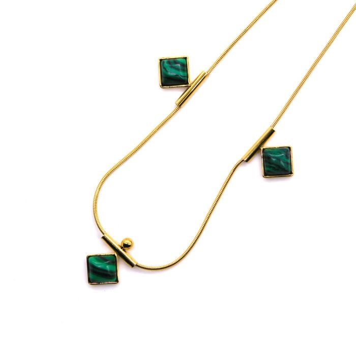 Κολιέ με ημιπολύτιμες πέτρες Μαλαχίτη | Stainless Steel Necklace with Malachite Stones