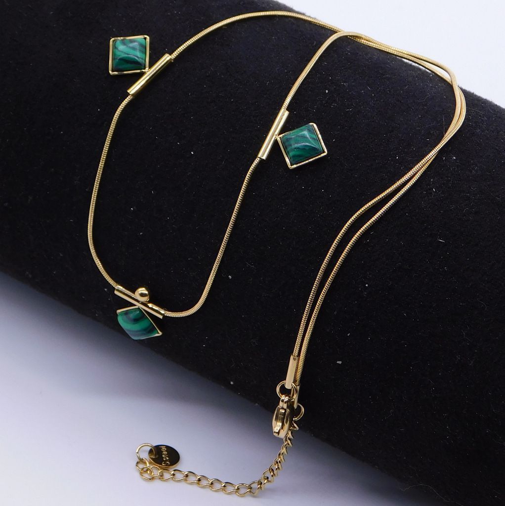 Κολιέ με ημιπολύτιμες πέτρες Μαλαχίτη | Stainless Steel Necklace with Malachite Stones
