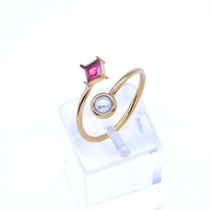 Ατσάλινο δαχτυλίδι με κρύσταλλο & πέρλα