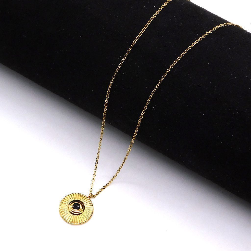 Ατσάλινο κολιέ με ημιπολύτιμο πέτρωμα Όνυχα |Steel Necklace chain with steel black Onyx pendant