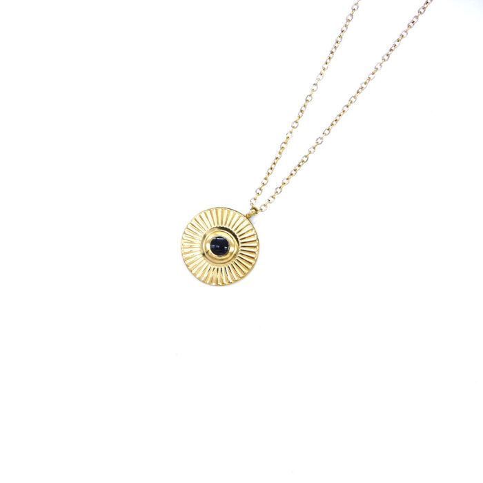 Ατσάλινο κολιέ με ημιπολύτιμο πέτρωμα Όνυχα |Steel Necklace chain with steel black Onyx pendant