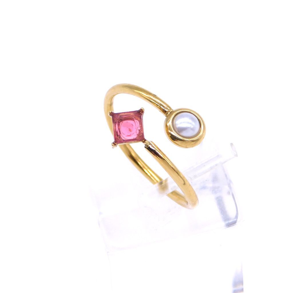 Ατσάλινο δαχτυλίδι με κρύσταλλο & πέρλα