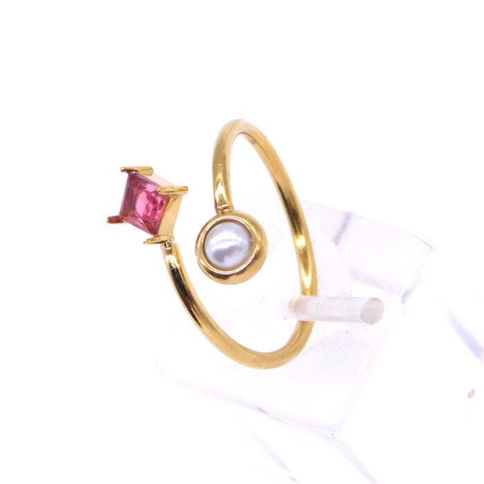 Ατσάλινο δαχτυλίδι με κρύσταλλο & πέρλα