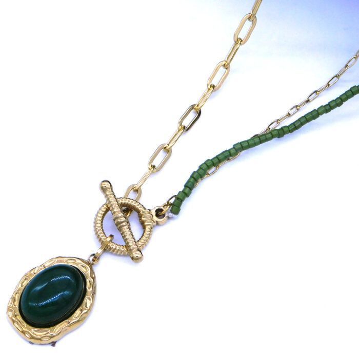 Ατσάλινο κολιέ με ημιπολύτιμο πέτρωμα | Stainless Steel Necklace with oval semi-precious stone