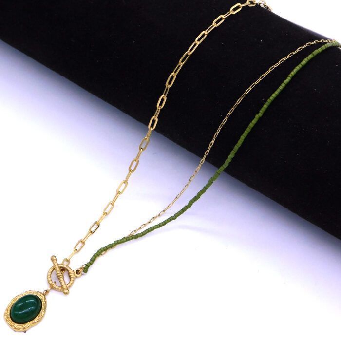 Ατσάλινο κολιέ με ημιπολύτιμο πέτρωμα | Stainless Steel Necklace with oval semi-precious stone